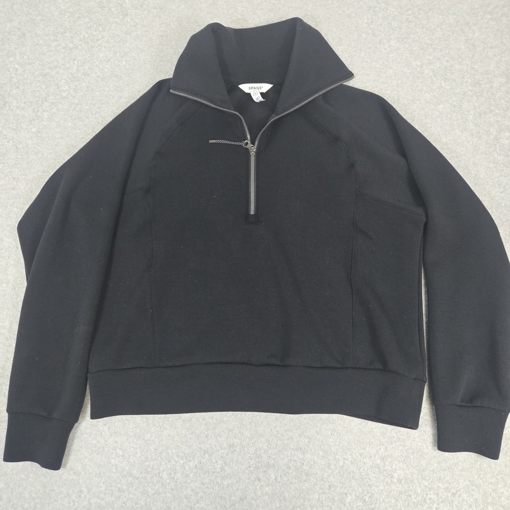 Spanx Air Essentials Half Zip Sweatshirt Womens Large Black Cozy Soft Stretch